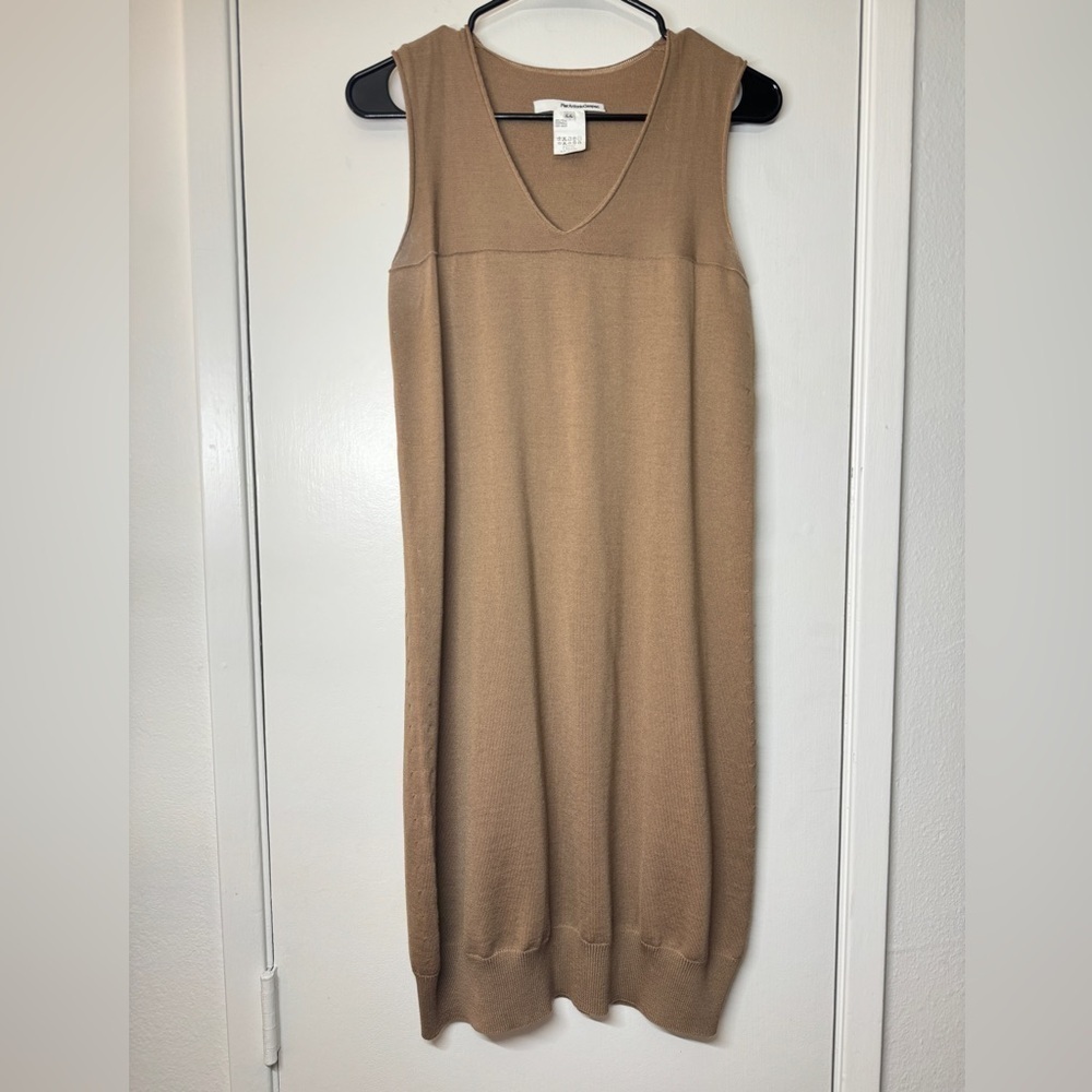 Pier Antonio Gaspari 100% Virgin Wool Brown Knit Sleeveless Midi Dress Size 44